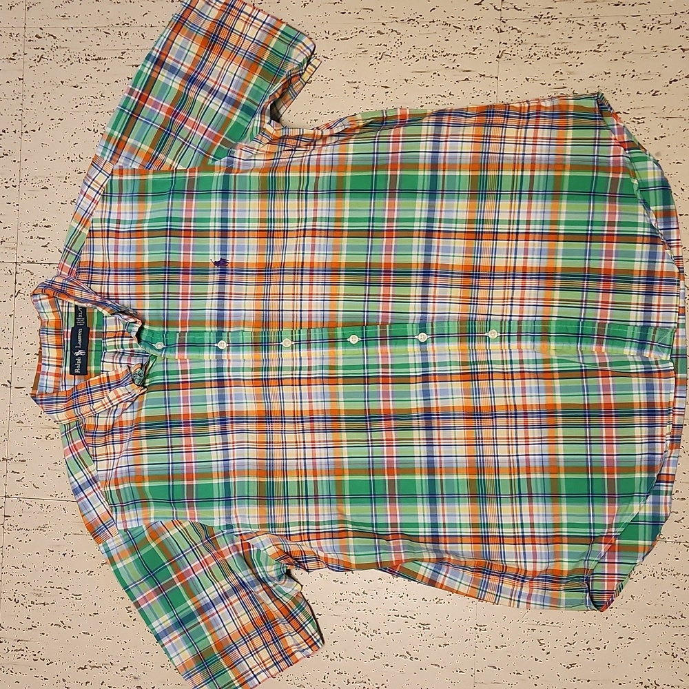 Ralph Lauren Plaid Multi Color Short Sleeve Button Down Casual Dress Shirt 90s
